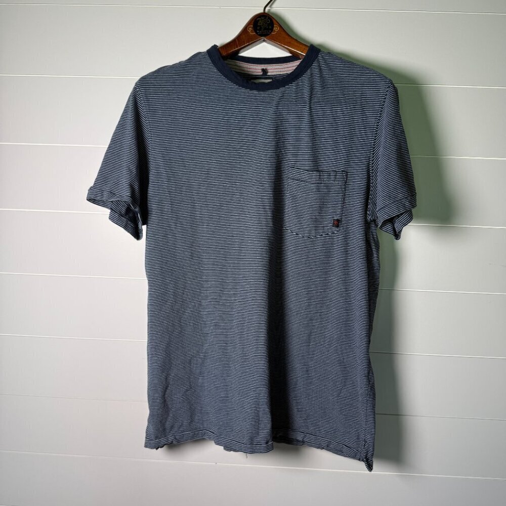 Relwen Men Knit T-Shirt Short Sleeves Navy & White Stripe Size 2X